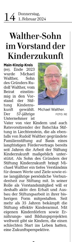 Walther-Sohn im Vorstand der Kinderzukunft